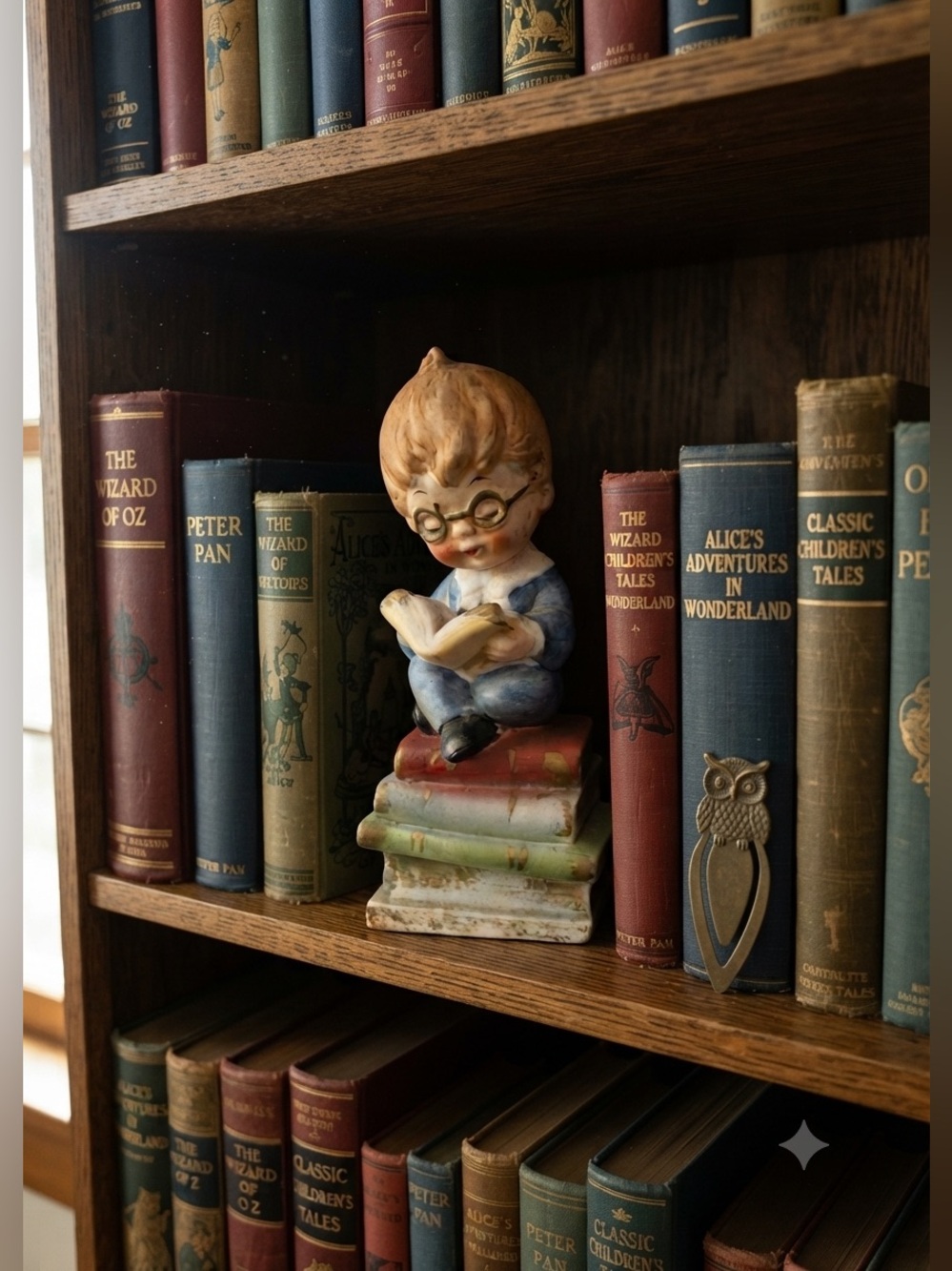 Lefton Blue and Brown hair Reading Boy Figurine